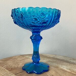 Fenton | Mid Century Colonial Blue Cabbage Rose Compote